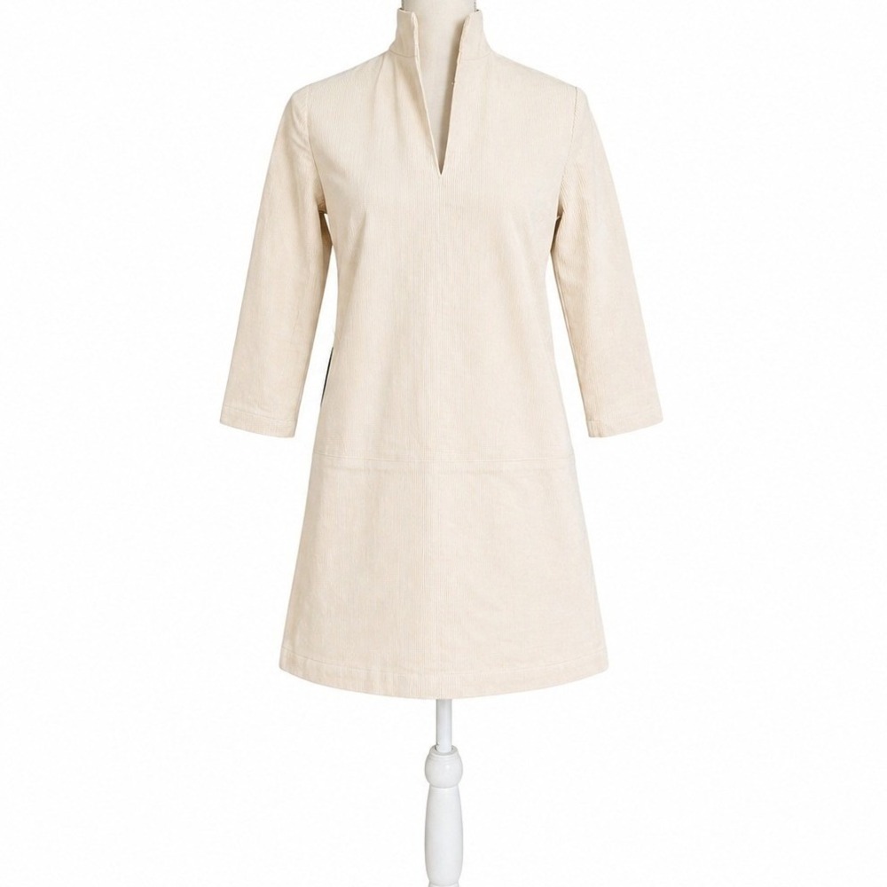 Tuckernuck Clifton Corduroy Mini Dress Cream Long Sleeve Shift XS NWT - Picture 2 of 7